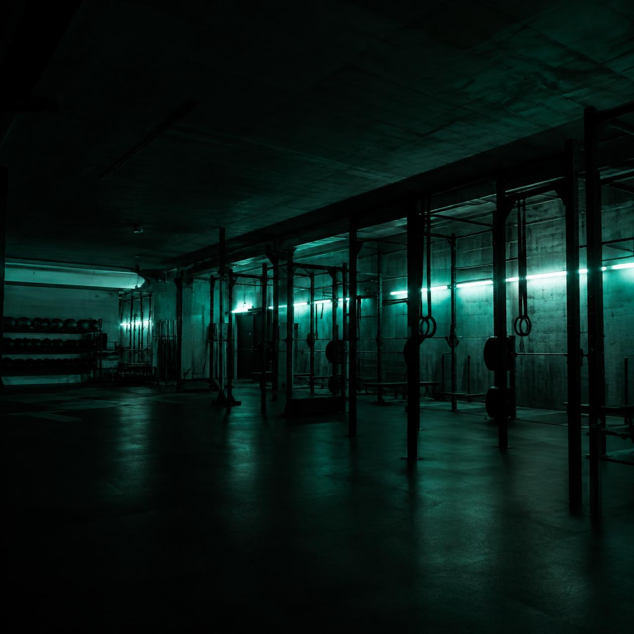Platform facility interior with racks along a concrete wall